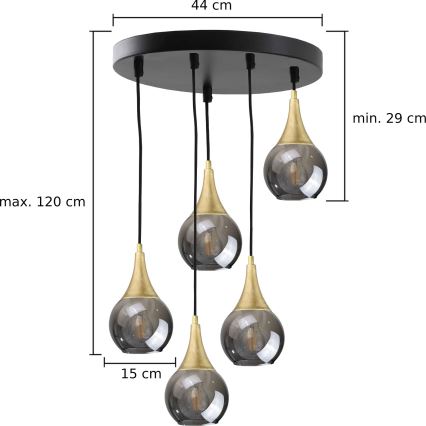 Luster na lanku LACRIMA SMOKY 5xE27/60W/230V pr. 45 cm