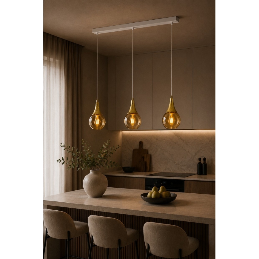Luster na lanku LACRIMA WHITE 3xE27/60W/230V