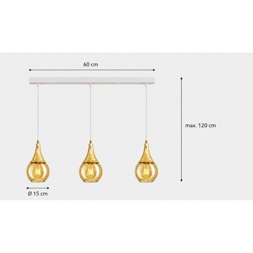 Luster na lanku LACRIMA WHITE 3xE27/60W/230V