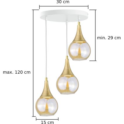 Luster na lanku LACRIMA WHITE 3xE27/60W/230V pr. 30 cm