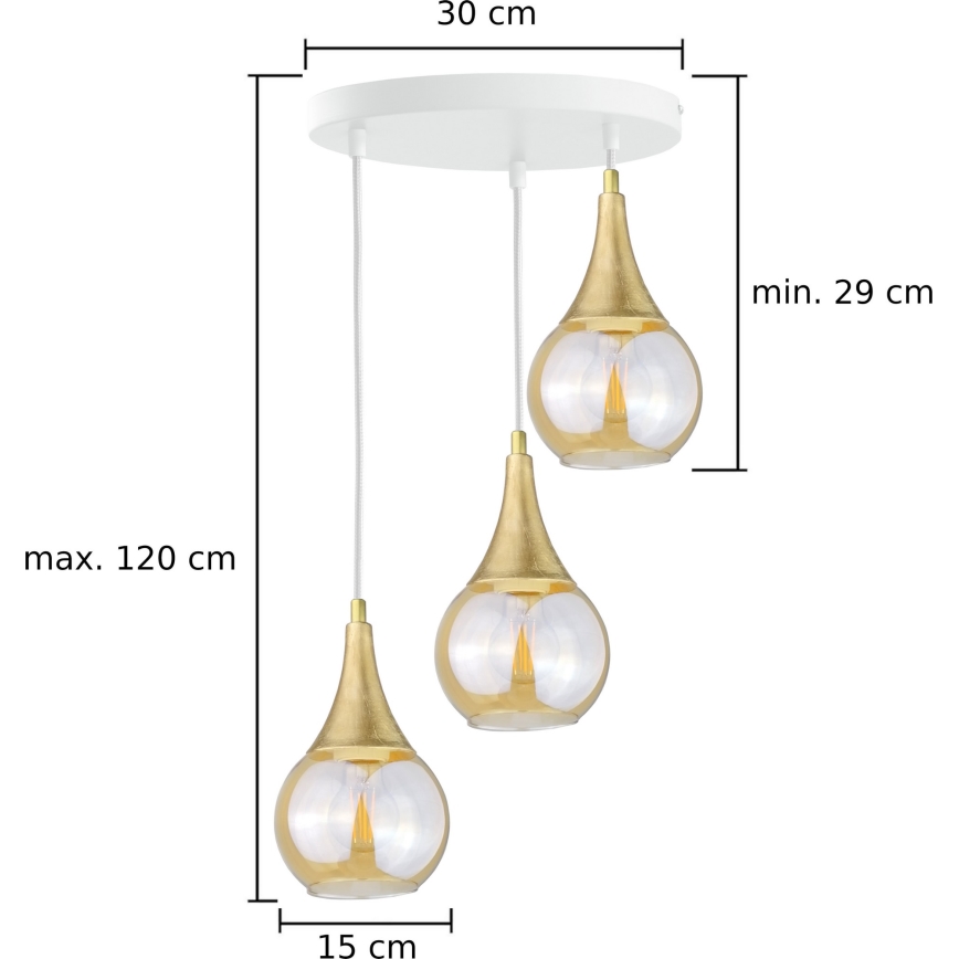 Luster na lanku LACRIMA WHITE 3xE27/60W/230V pr. 30 cm