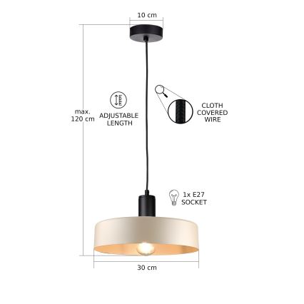 Luster na lanku LATTE 1xE27/60W/230V béžová/čierna
