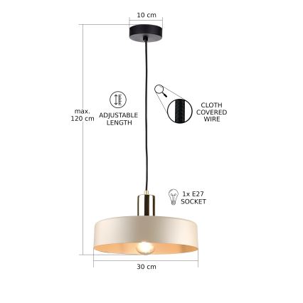 Luster na lanku LATTE 1xE27/60W/230V béžová/čierna/lesklý chróm