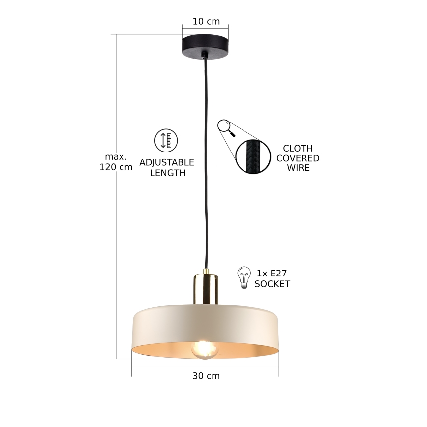 Luster na lanku LATTE 1xE27/60W/230V béžová/čierna/lesklý chróm
