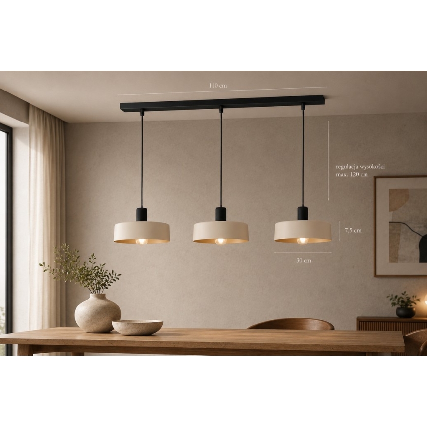 Luster na lanku LATTE 3xE27/60W/230V béžová/čierna