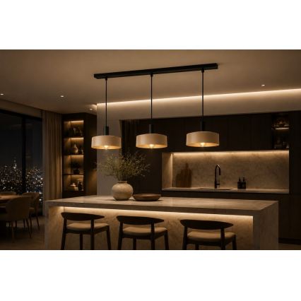 Luster na lanku LATTE 3xE27/60W/230V béžová/čierna