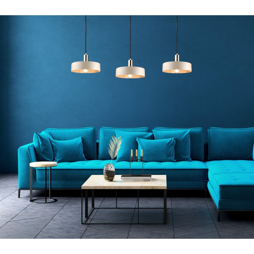 Luster na lanku LATTE 3xE27/60W/230V béžová/čierna/lesklý chróm