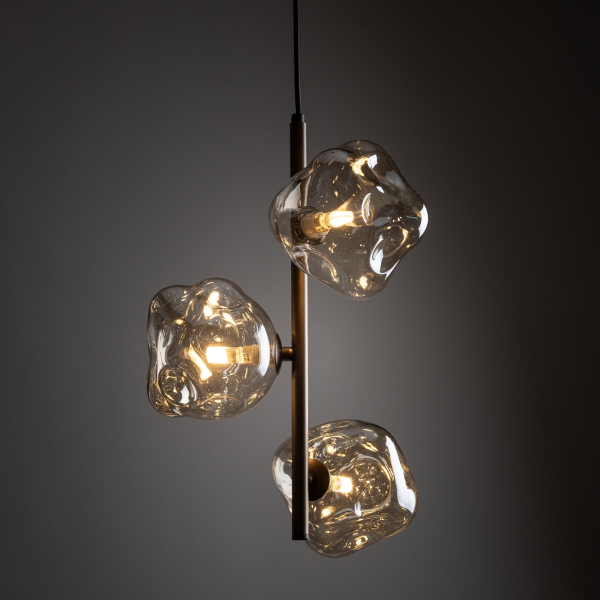 Luster na lanku LAVA 3xG9/8W/230V bronzový/dymovo-béžový