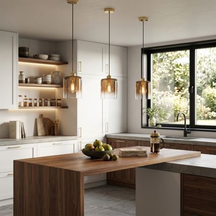 Luster na lanku LIAH 1xE27/15W/230V zlatá/dymovo-hnedá