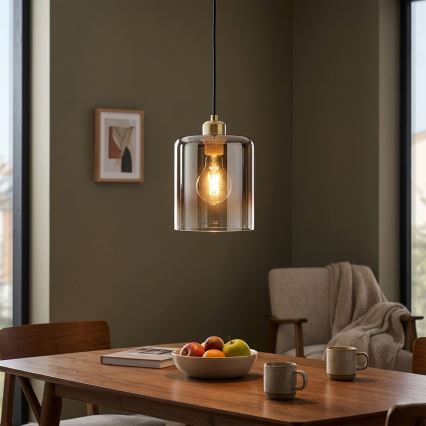 Luster na lanku LIAH 1xE27/15W/230V zlatá/dymovo-hnedá