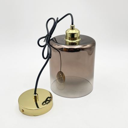 Luster na lanku LIAH 1xE27/15W/230V zlatá/dymovo-hnedá