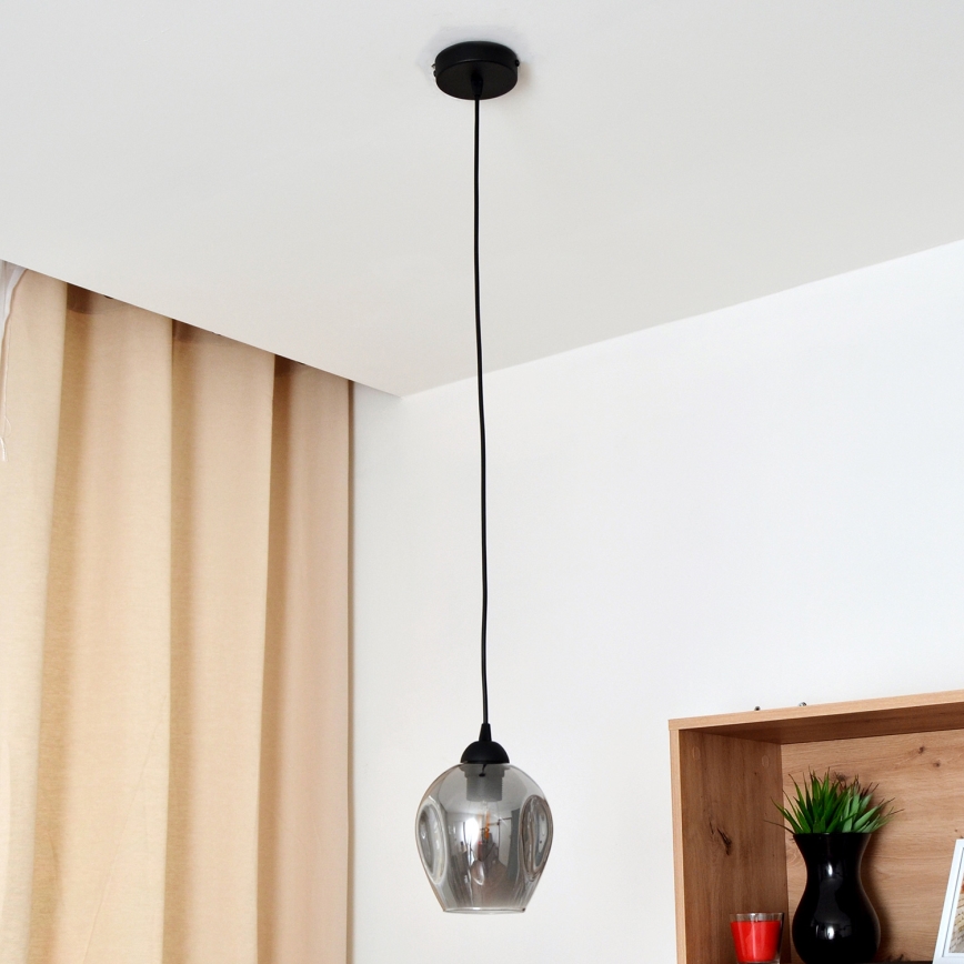 Luster na lanku LILI 1xE27/15W/230V čierna/šedá
