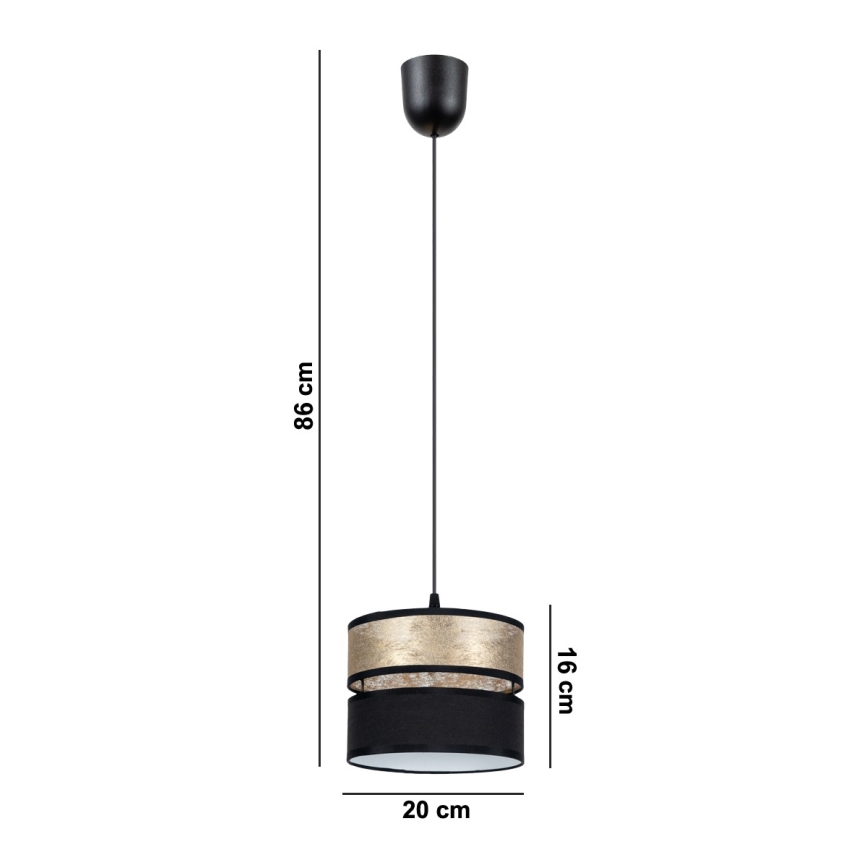 Luster na lanku LIMA 1xE27/60W/230V zlatá/čierna