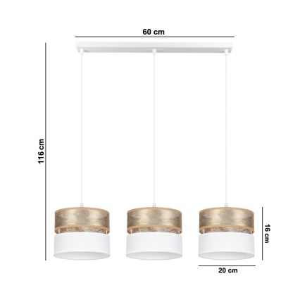 Luster na lanku LIMA 3xE27/60W/230V zlatá/biela