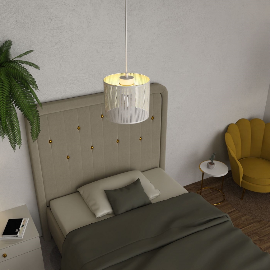 Luster na lanku LOFT SHADE 1xE27/60W/230V pr. 18 cm biela/zlatá