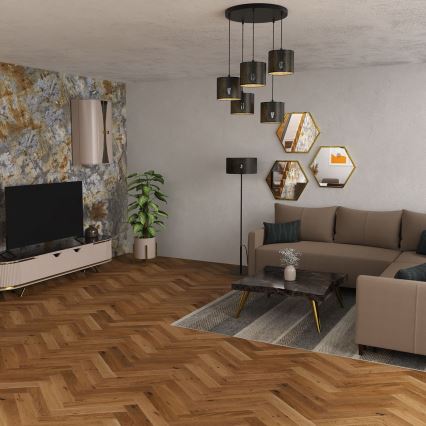 Luster na lanku LOFT SHADE 5xE27/60W/230V čierna/zlatá