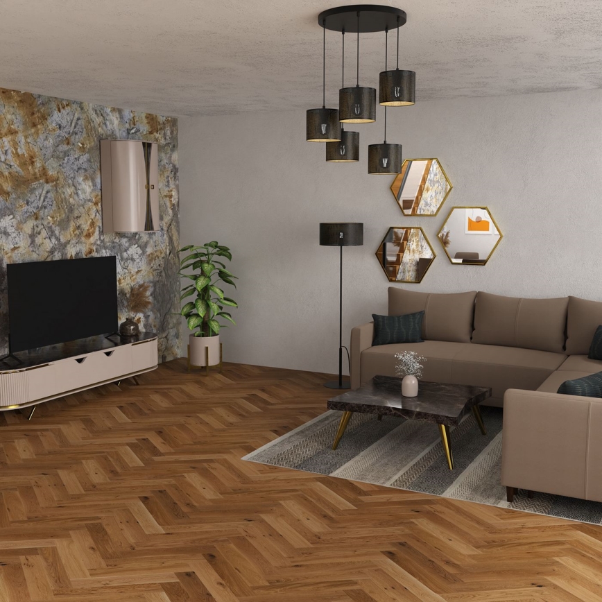 Luster na lanku LOFT SHADE 5xE27/60W/230V čierna/zlatá