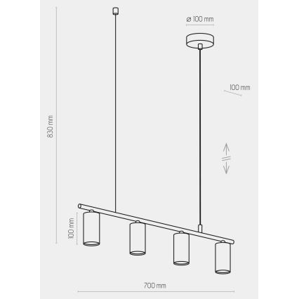Luster na lanku LOGAN BLACK 4xGU10/10W/230V