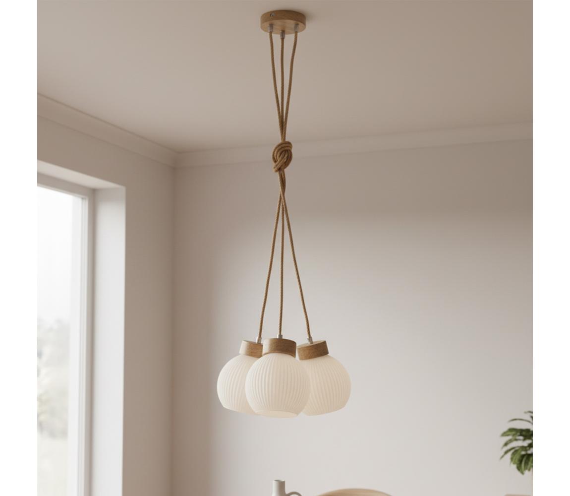 Luster na lanku LOOMIS 3xE27/15W/230V 130 cm béžová/dub LM-3.315