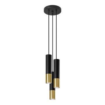 Luster na lanku LOOPEZ 3xGU10/10W/230V guľatý čierna/zlatá