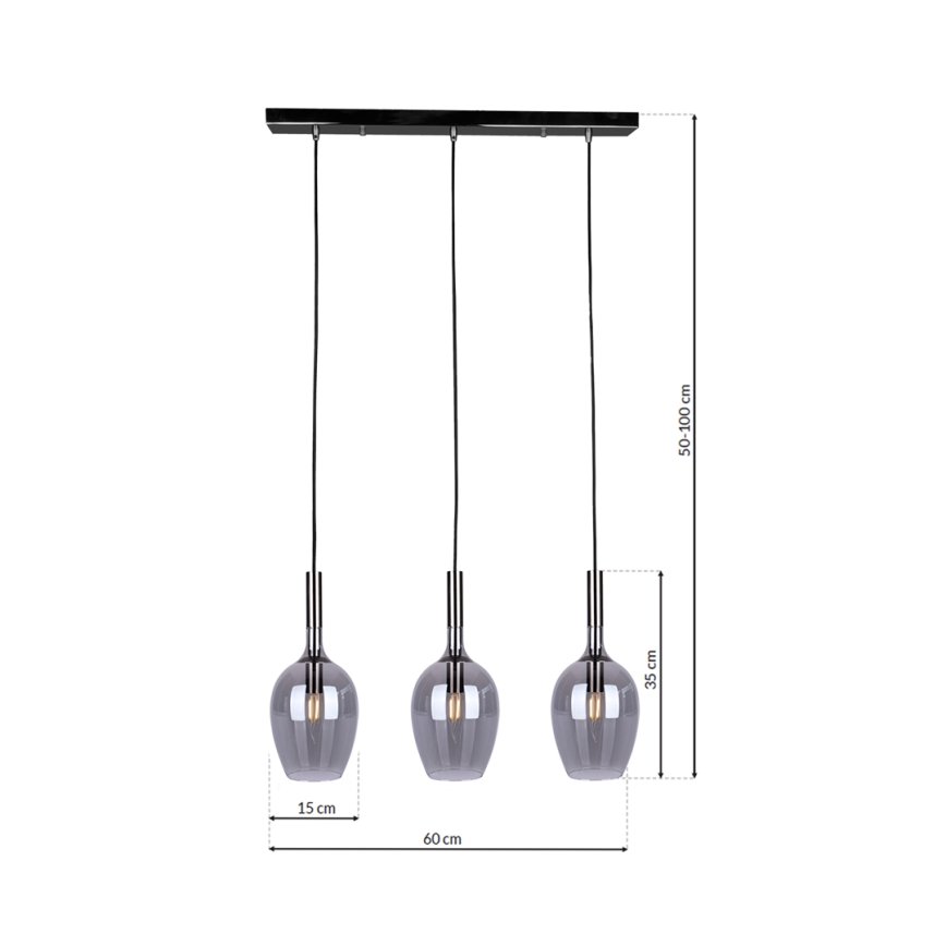 Luster na lanku LUGANO 3xE14/40W/230V šedá