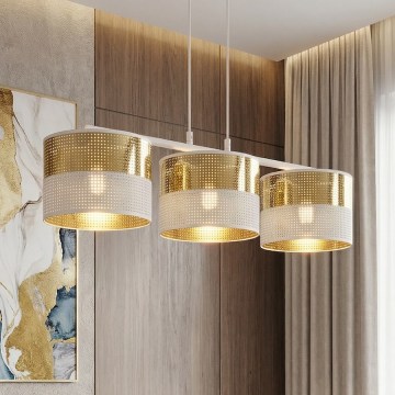 Luster na lanku LUX 3xE27/15W/230V biela/zlatá