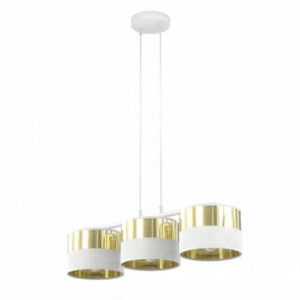 Luster na lanku LUX 3xE27/15W/230V biela/zlatá