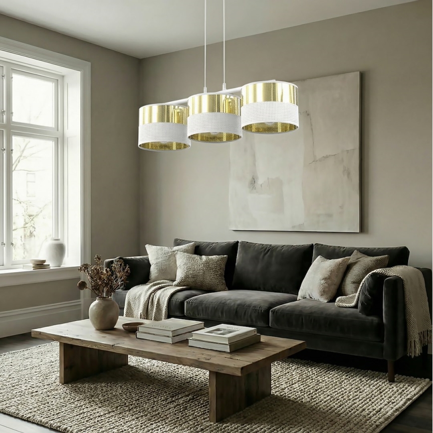 Luster na lanku LUX 3xE27/15W/230V biela/zlatá