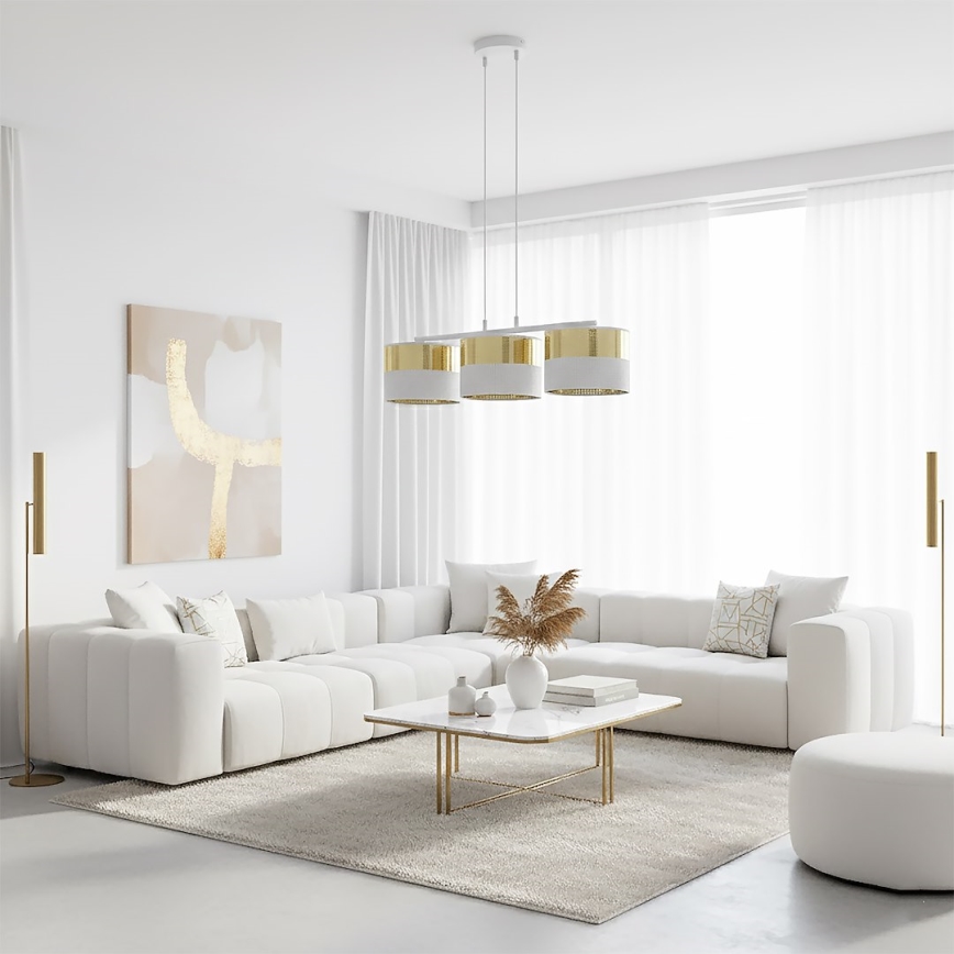 Luster na lanku LUX 3xE27/15W/230V biela/zlatá
