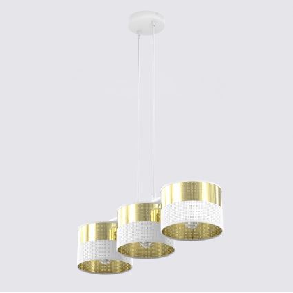 Luster na lanku LUX 3xE27/15W/230V biela/zlatá