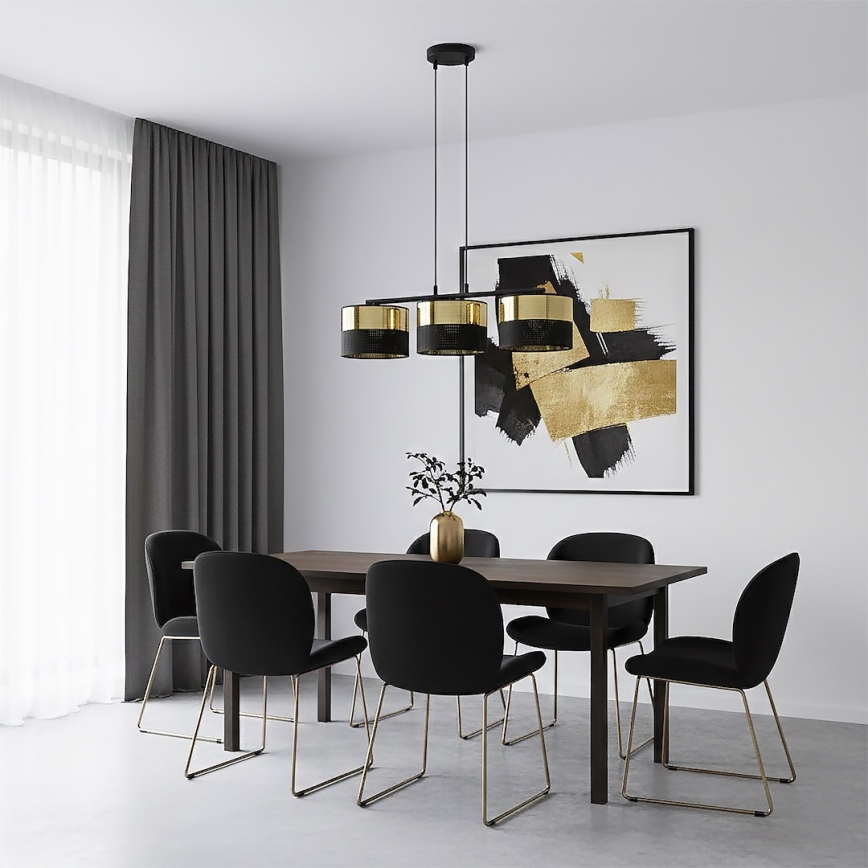 Luster na lanku LUX 3xE27/15W/230V čierna/zlatá