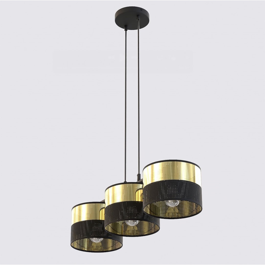 Luster na lanku LUX 3xE27/15W/230V čierna/zlatá
