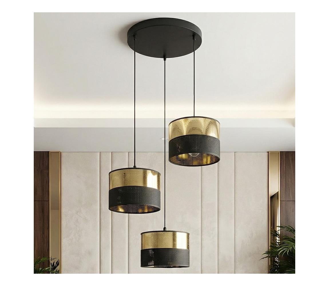 EMIBIG Luster na lanku LUX 3xE27/15W/230V čierna/zlatá 1649/3PREM