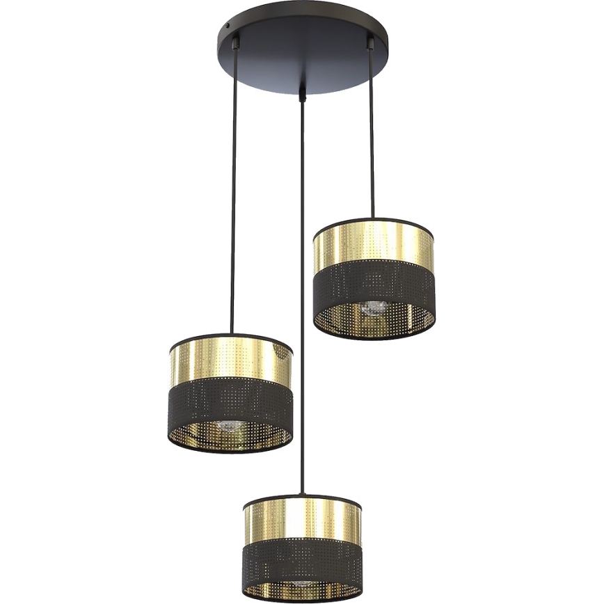Luster na lanku LUX 3xE27/15W/230V čierna/zlatá