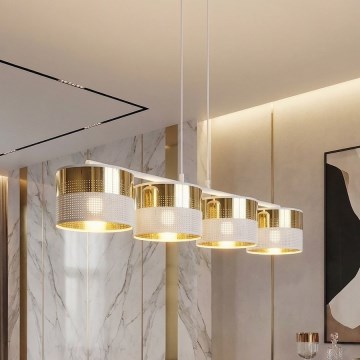 Luster na lanku LUX 4xE27/15W/230V biela/zlatá