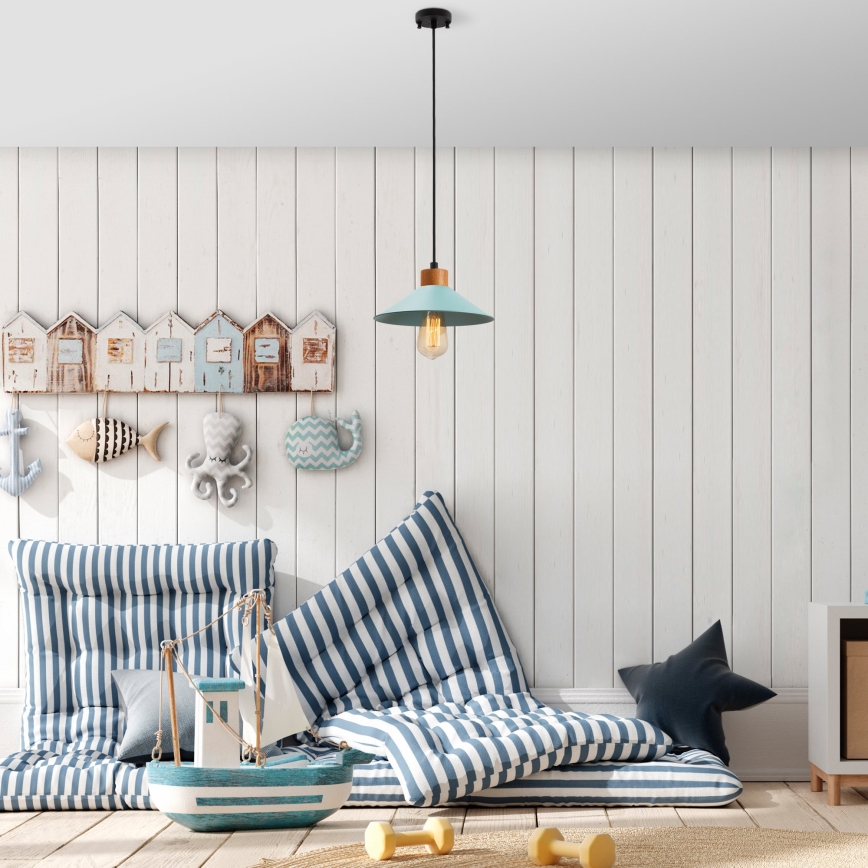 Luster na lanku MANAVGAT 1xE27/40W/230V modrá/hnědá