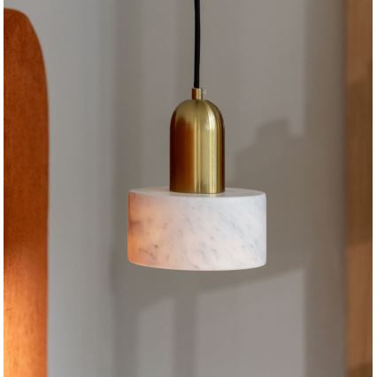Luster na lanku MARBLE 1xE27/60W/230V zlatý/biely/mramorový dekor