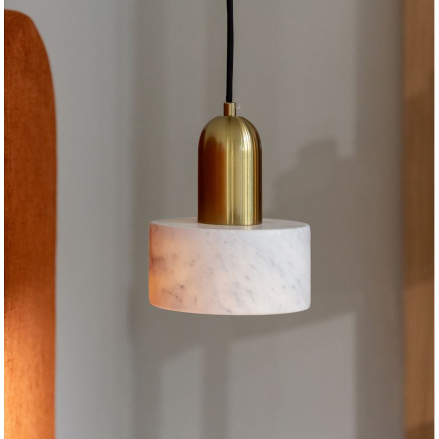 Luster na lanku MARBLE 1xE27/60W/230V zlatý/biely/mramorový dekor
