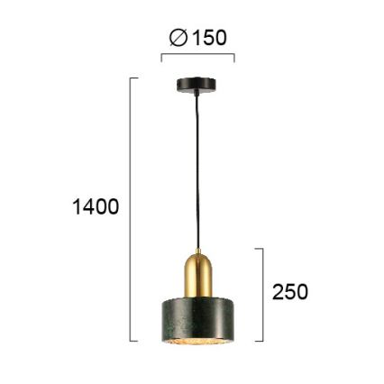 Luster na lanku MARBLE 1xE27/60W/230V zlatý/zelený/mramorový dekor