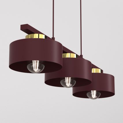 Luster na lanku MARTI 3xE27/15W/230V bordová/zlatá