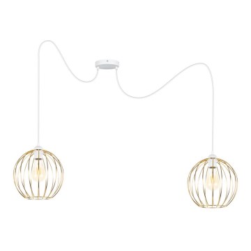 Luster na lanku MATT 2xE27/60W/230V pavúk biela/zlatá