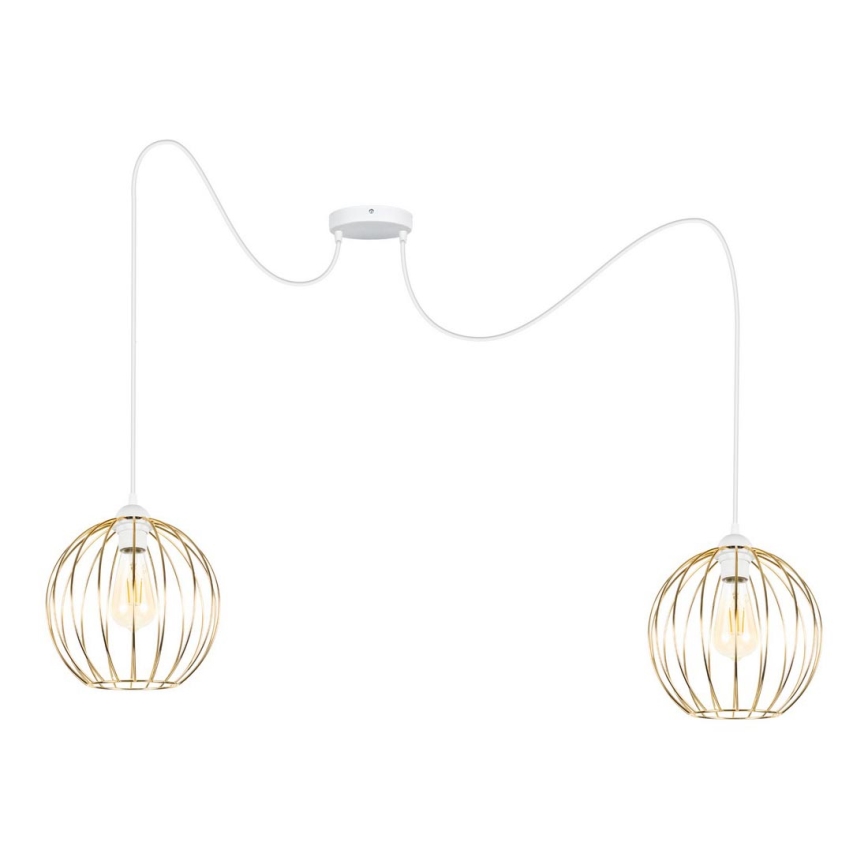 Luster na lanku MATT 2xE27/60W/230V pavúk biela/zlatá
