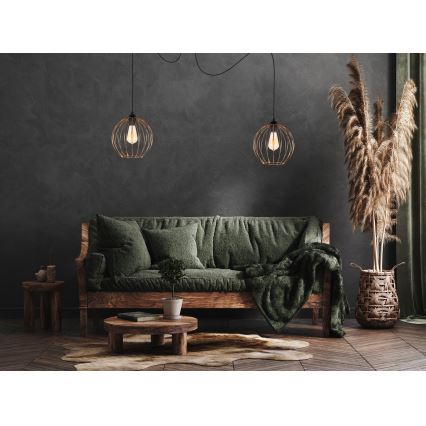 Luster na lanku MATT 2xE27/60W/230V pavúk čierna/medená