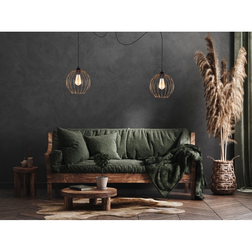 Luster na lanku MATT 2xE27/60W/230V pavúk čierna/medená