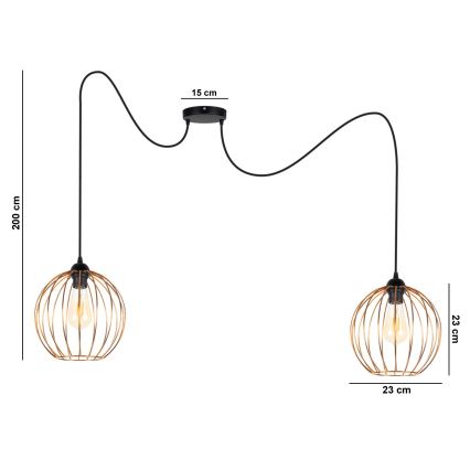 Luster na lanku MATT 2xE27/60W/230V pavúk čierna/medená