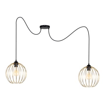 Luster na lanku MATT 2xE27/60W/230V pavúk čierna/zlatá