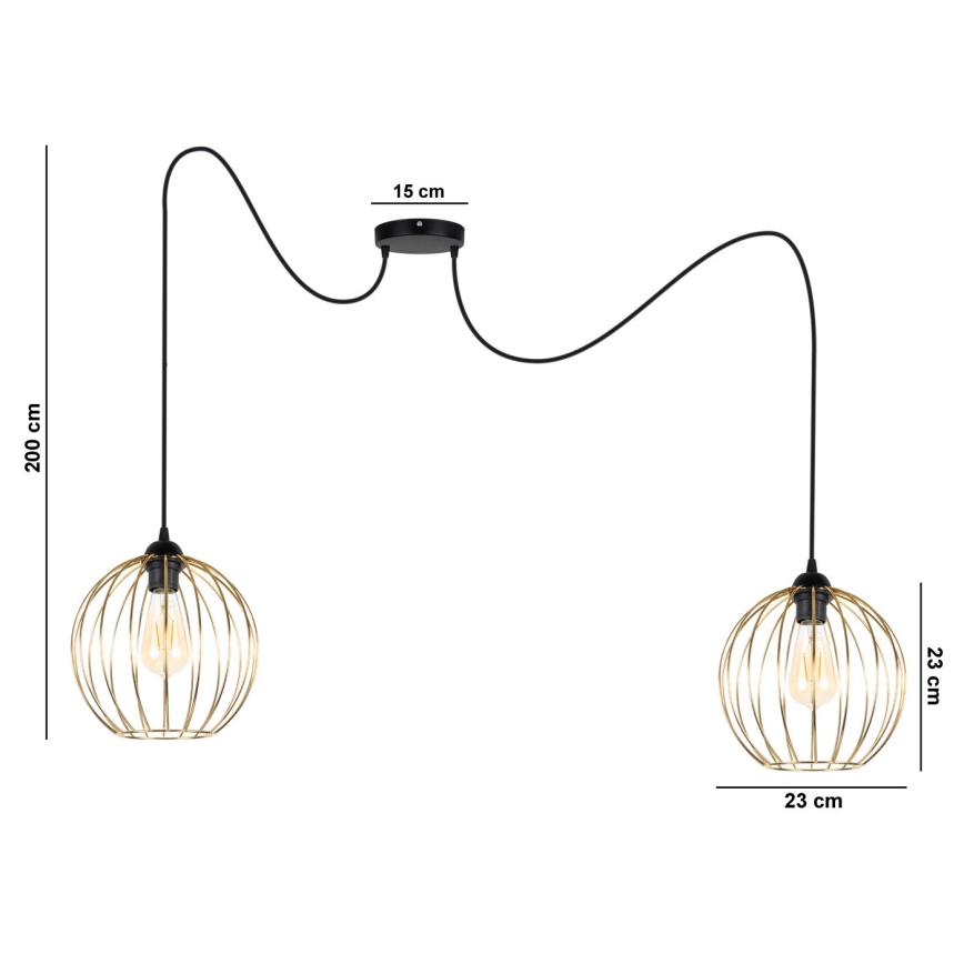 Luster na lanku MATT 2xE27/60W/230V pavúk čierna/zlatá