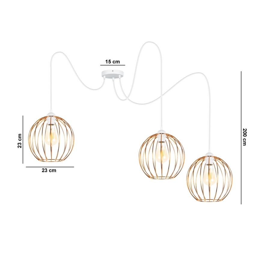 Luster na lanku MATT 3xE27/60W/230V pavúk biela/medená
