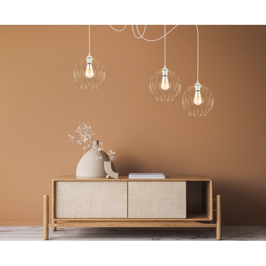 Luster na lanku MATT 3xE27/60W/230V pavúk biela/zlatá