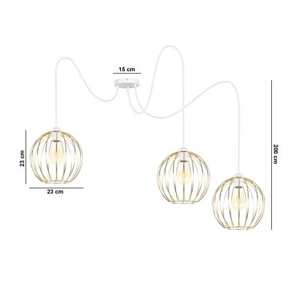 Luster na lanku MATT 3xE27/60W/230V pavúk biela/zlatá